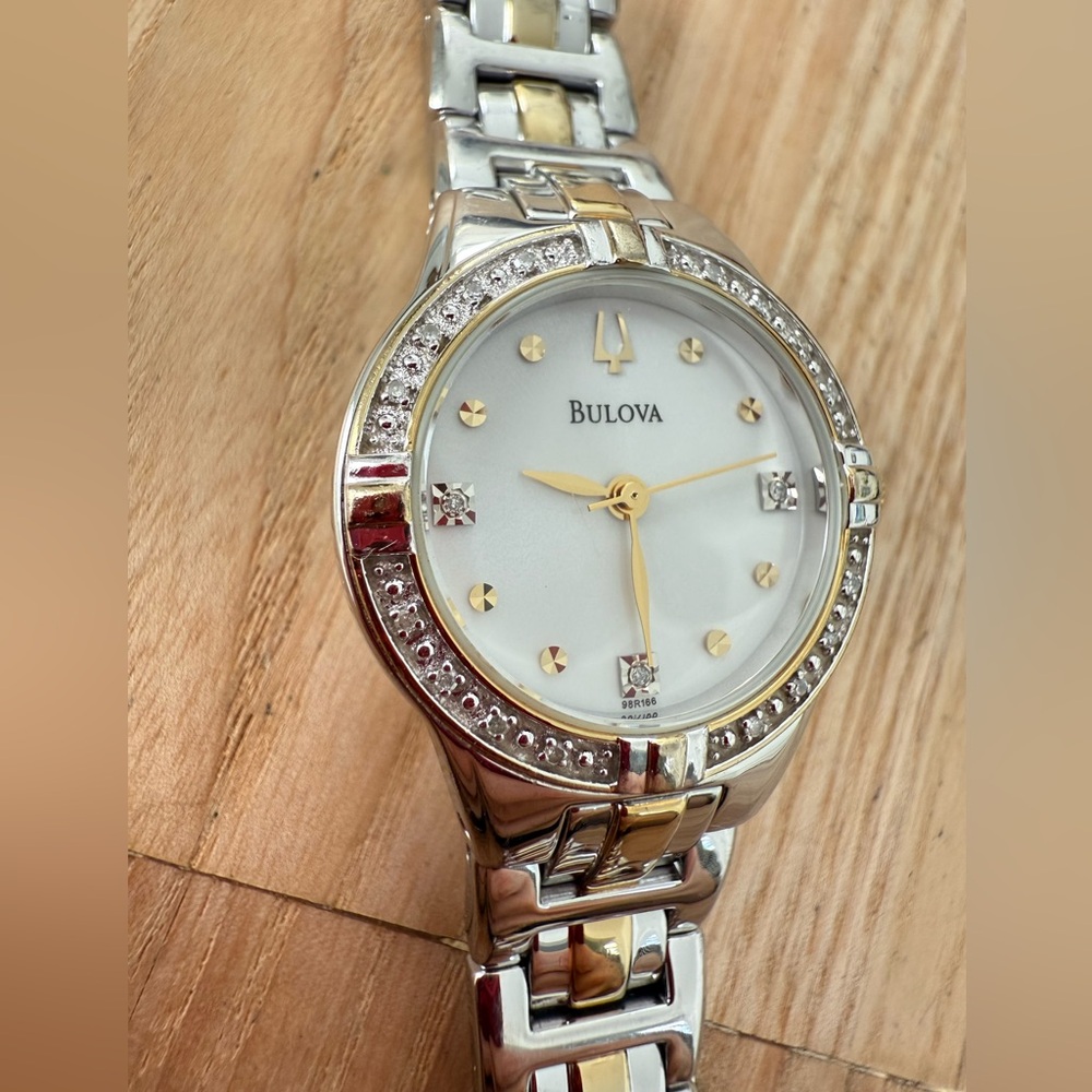Bulova ladies two tone diamond watch NEW BATTERY